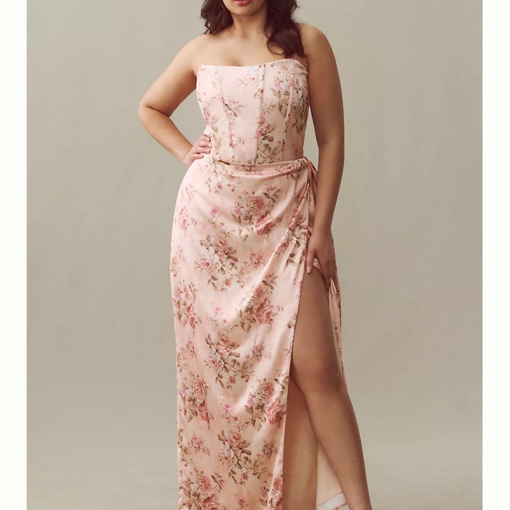 V. Chapman Strapless Floral Dress in Soft Rose